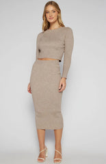 Style State Fitted Knit Set with Crop Top & Midi Skirt