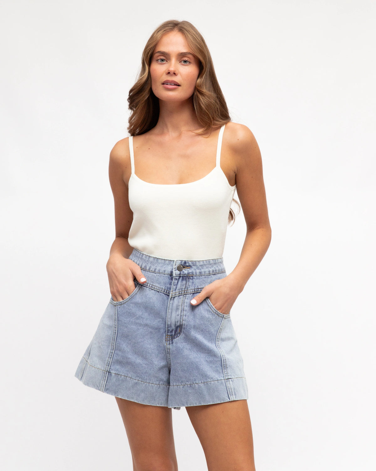 Everyday Two Tone Denim Shorts - Blue