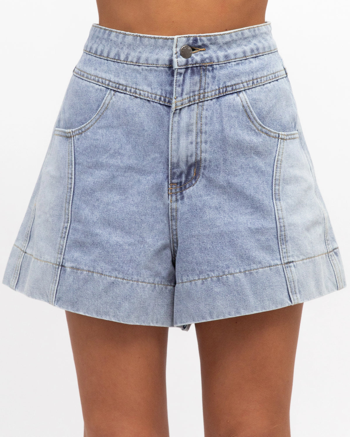 Everyday Two Tone Denim Shorts - Blue