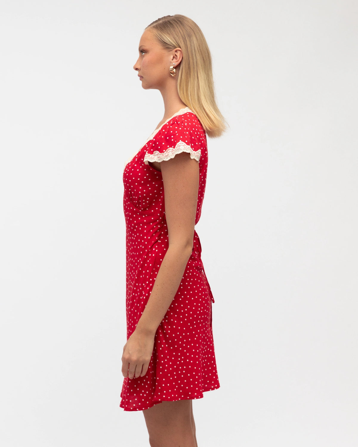 Sia Lace Trim Mini Dress Red