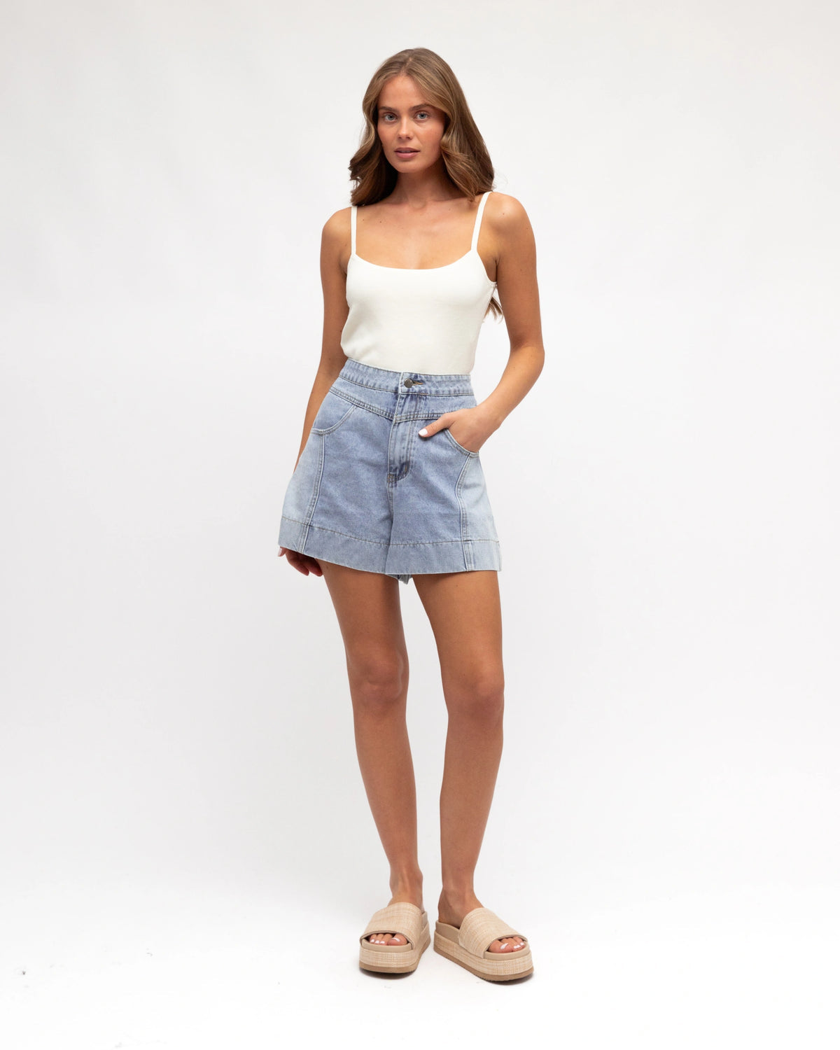 Everyday Two Tone Denim Shorts - Blue