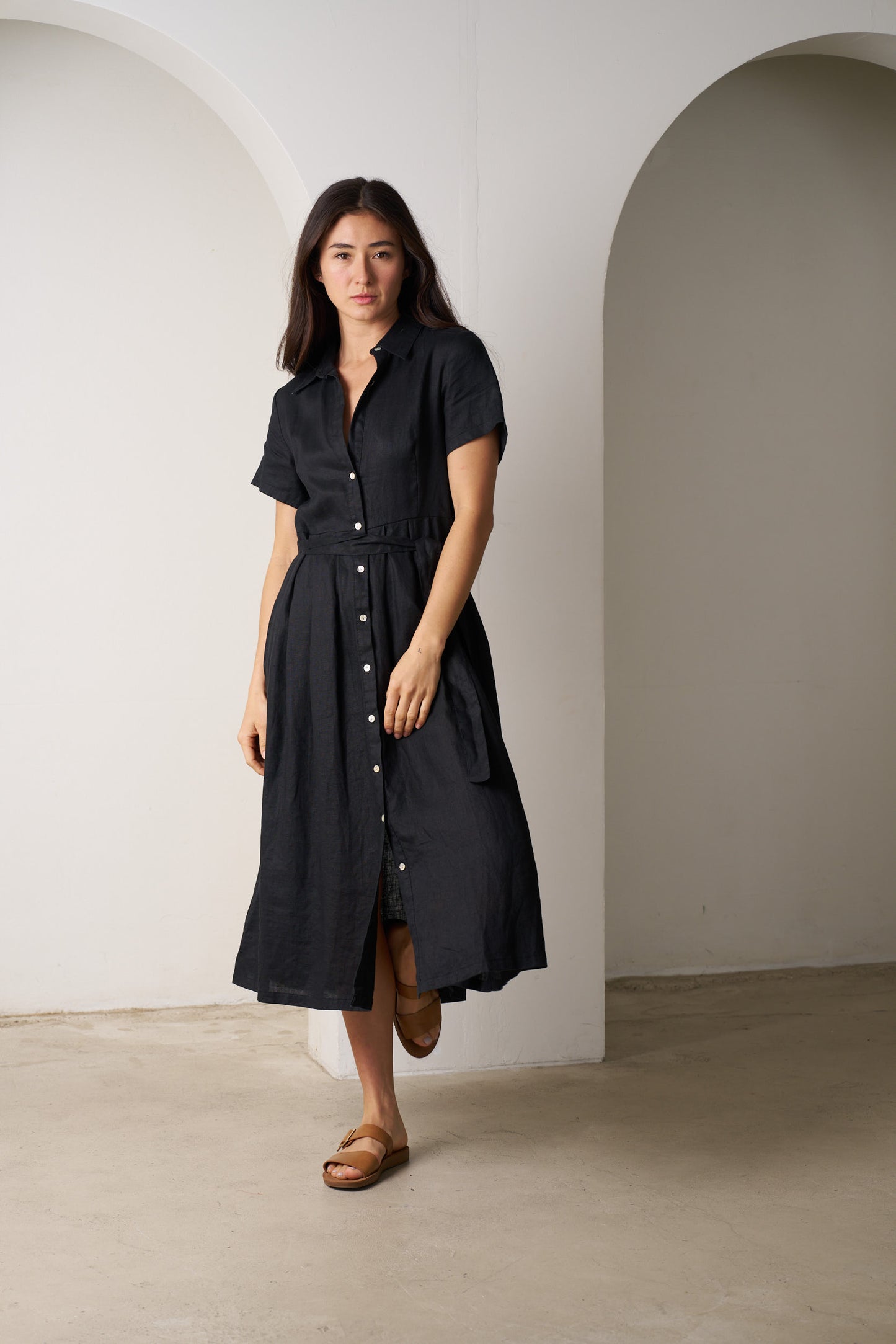 Salerno Linen Midi Dress Black